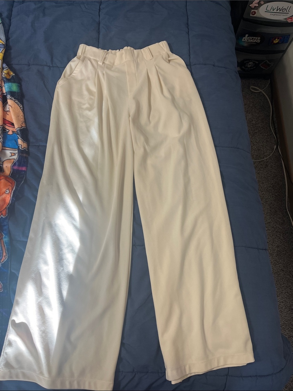 Wide-Leg Cream Pants with Elastic Waist